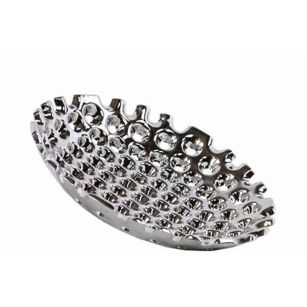 Ceramic Concave Tray With Perforated Pattern, Small, Chrome Silver
