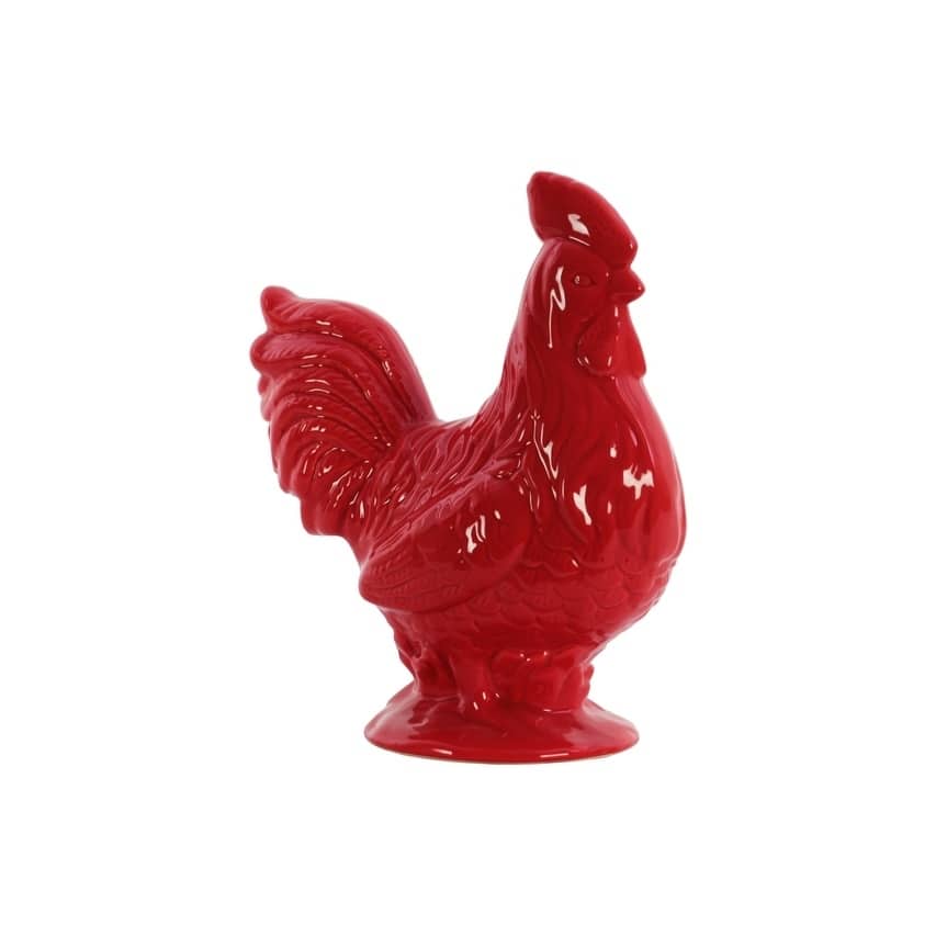 Finely Designed Ceramic Rooster Figurine On Base, Glossy Red