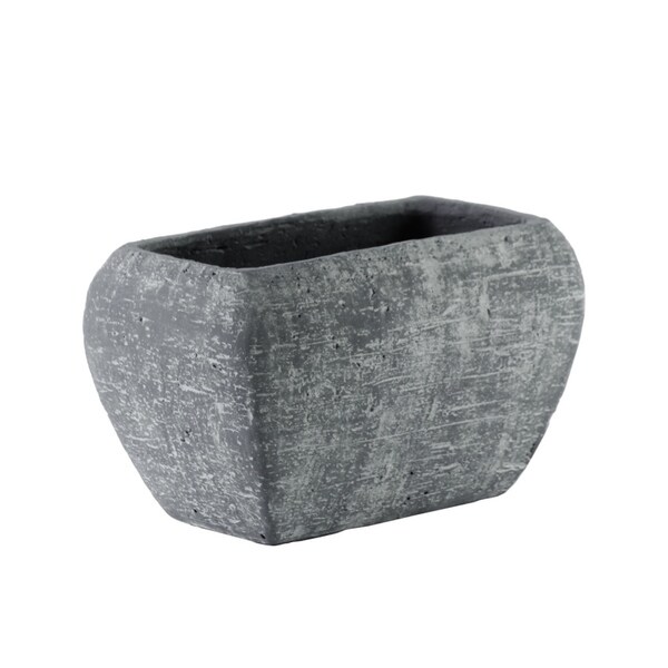 Cement Recessed Lip Rectangular Pot With Tapered Bottom, Small, Gray