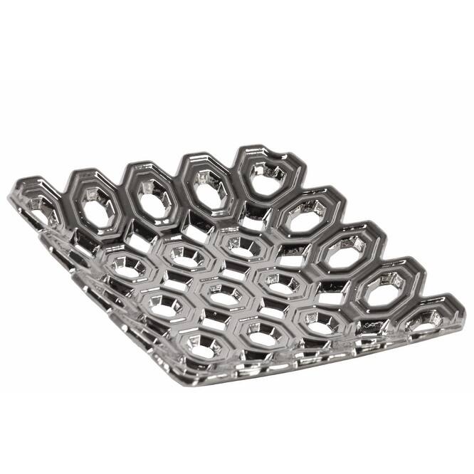 Perforated Circle Patterned Square Concave Tray In Ceramic, Chrome Silver