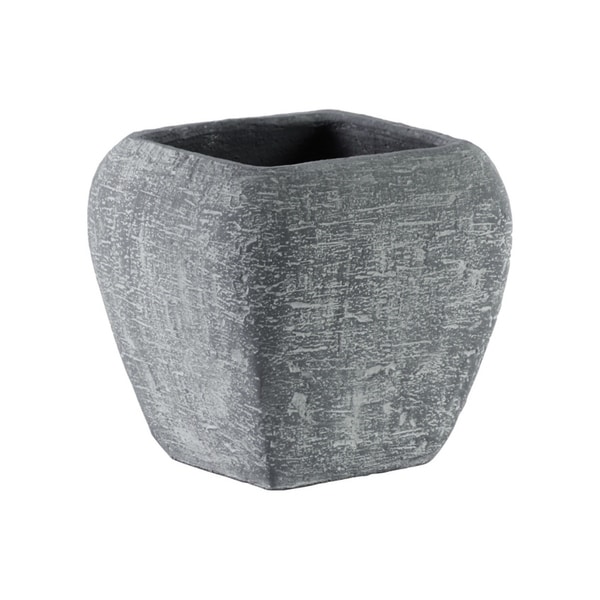Cement Square Pot With Recessed Lip And Tapered Bottom, Large, Gray