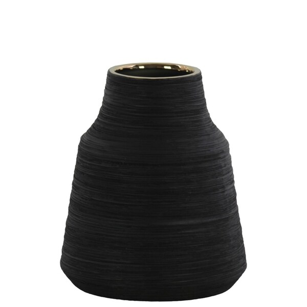 Round Ceramic Vase With Combed Design, Small, Black