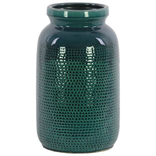 Benzara BM180657 Ceramic Bottle Vase with Engraved Bubble Pattern Turquoise 