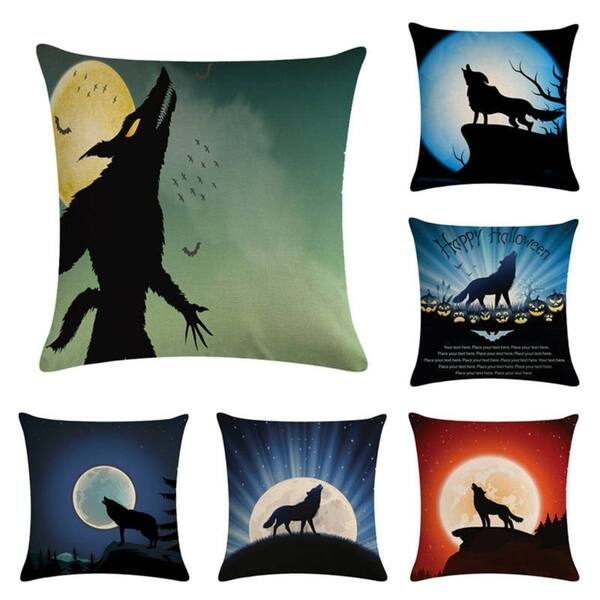 Shop Halloween Wolf Men Series Printed Cotton Linen Pillow Cases
