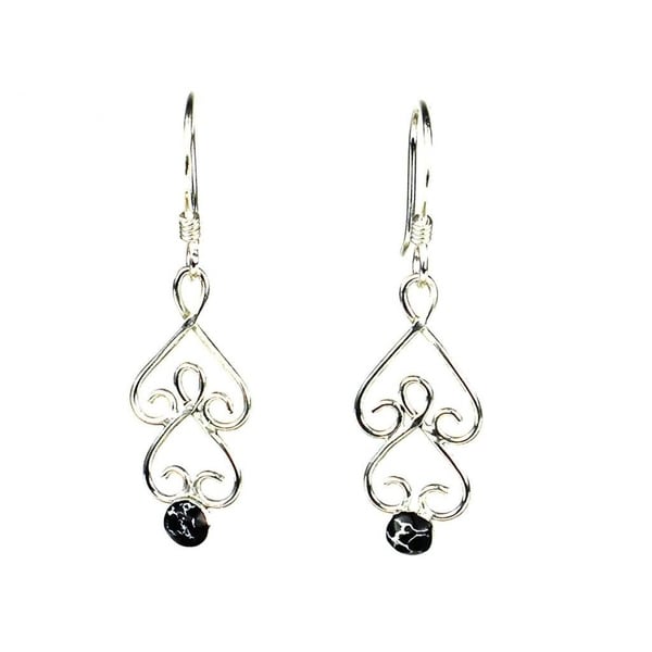 Handmade Silver Chandelier Earrings With Black Mosaic Stone Handmade Silver Chandelier Earrings With Black Mosaic Stone Mexico
