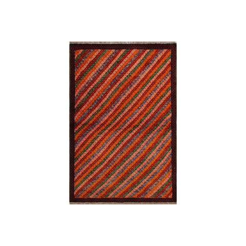 Balouchi Frederic Orange/Red Wool Rug - 3'2 x 4'10 - 3'2" x 4'10" - 3'2" x 4'10"