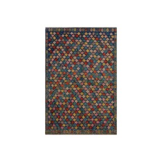 Balouchi Georgian Blue/Rust Wool Rug - 5'3 x 6'8 - 5'3