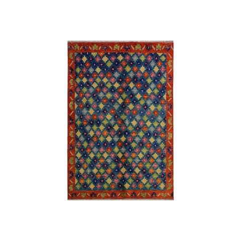 Balouchi Andra Teal/Orange Wool Rug - 4'10 x 6'11 - 4'10" x 6'11" - 4'10" x 6'11"