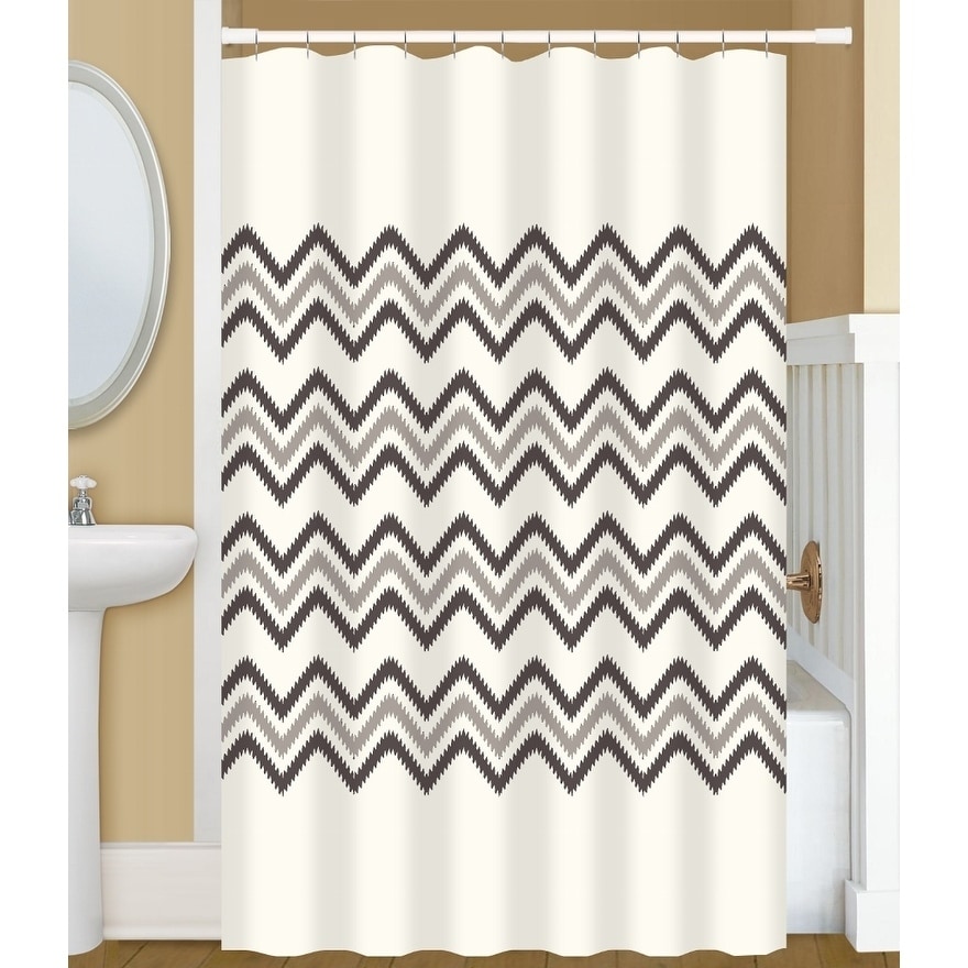 Gamma Extra Long Shower Curtain 78 X 72 Inch Big Chevron Stitch Print Off White And Brown Fabric Overstock 23169642