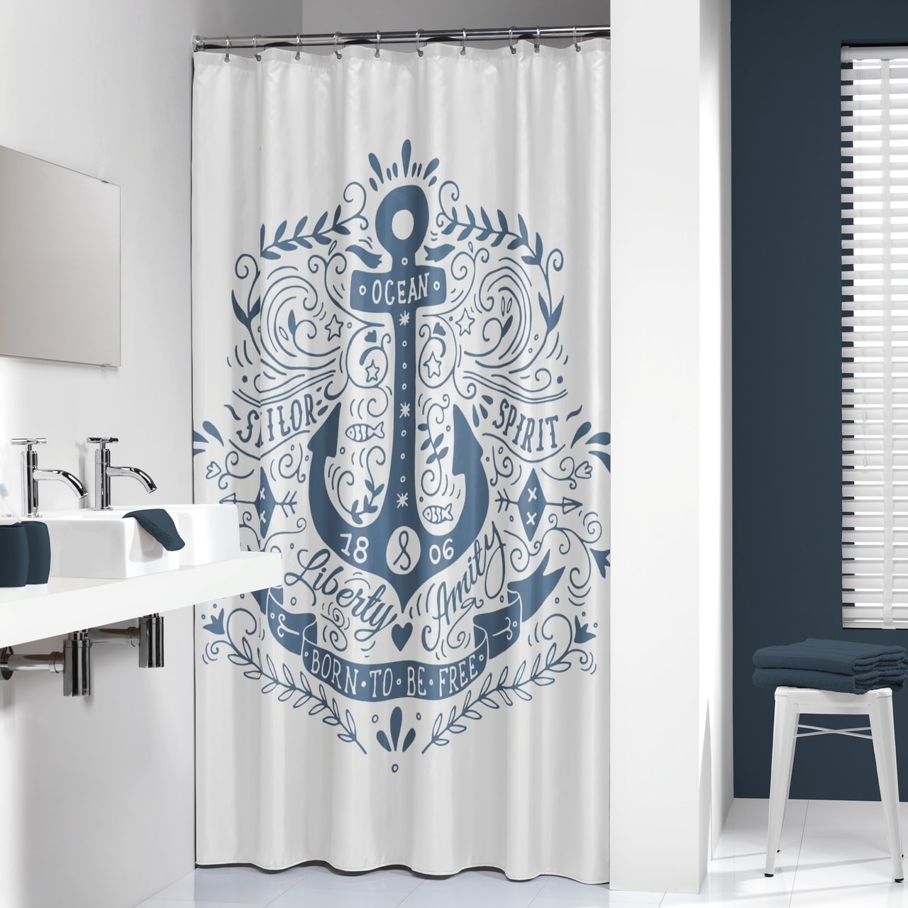 Extra Long Fabric Bath Shower Curtain including 12 Hooks Bathroom Use Ducks