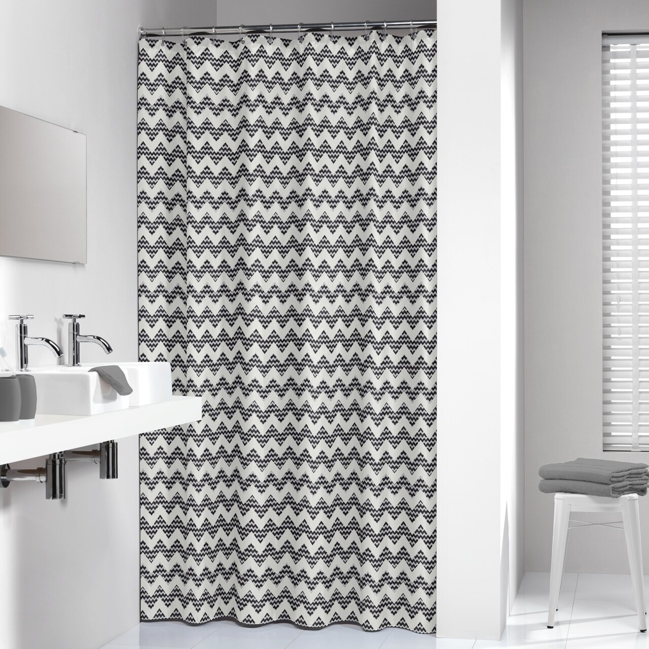Shop Sealskin Extra Long Shower Curtain 78 X 72 Inch Chevron Black