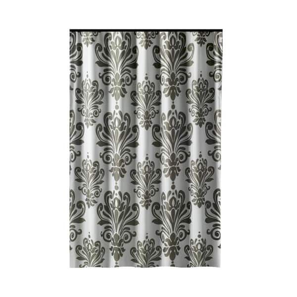 Gamma Extra Long Shower Curtain 78 x 72 Inch Gray And White Baroque
