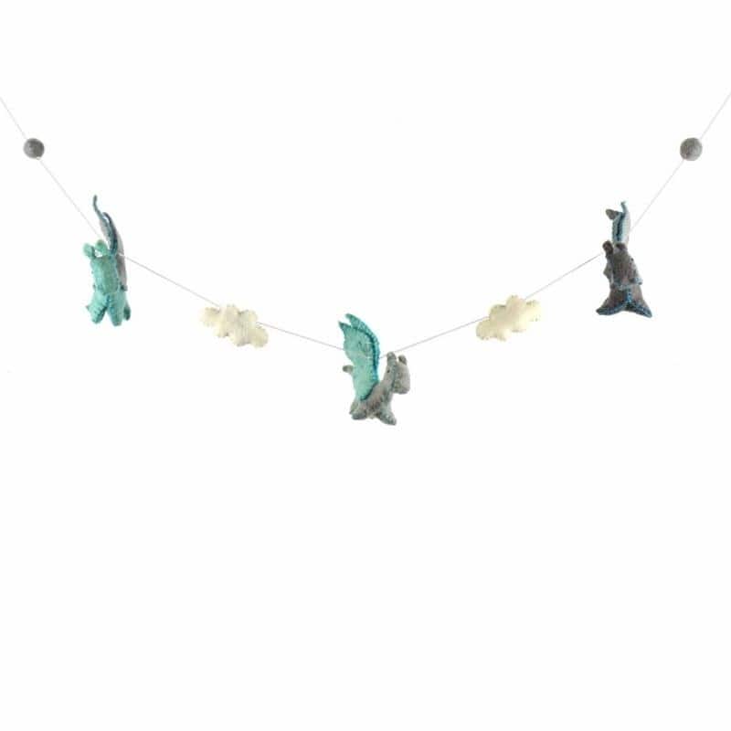 The Curated Nomad Thrift Handmade Felt Dragon Hanging Garland - N/A