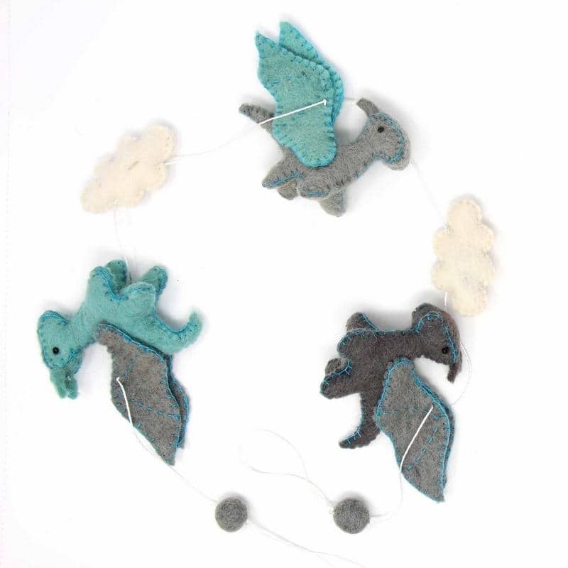 The Curated Nomad Thrift Handmade Felt Dragon Hanging Garland - N/A - Blue