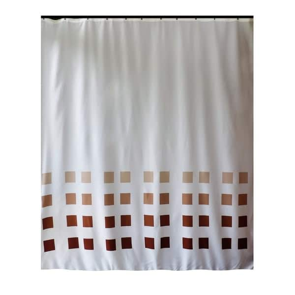 Gamma Extra Long Shower Curtain 78 X 72 Inch White With Brown Squares Fabric Overstock 23171363