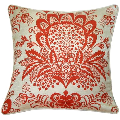 Rustic Floral Cotton 20x20 Throw Pillow with Polyfill Insert, Orange