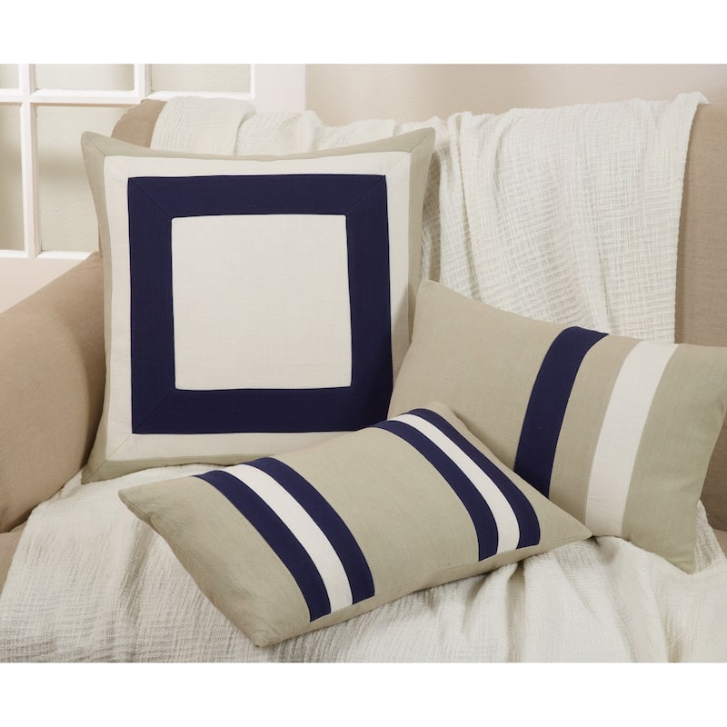Cotton Double Stripe Design Down Filled Throw Pillow