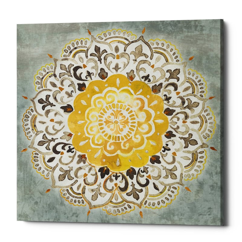 Epic Graffiti "Mandala Delight IV Yellow Grey" by Danhui Nai, Giclee Canvas Wall Art - 37" x 37"