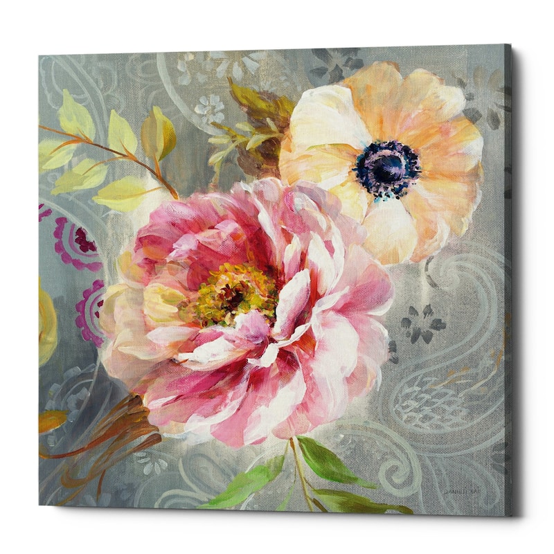 Epic Graffiti "Peonies and Paisley III" by Danhui Nai, Giclee Canvas Wall Art - 37" x 37"