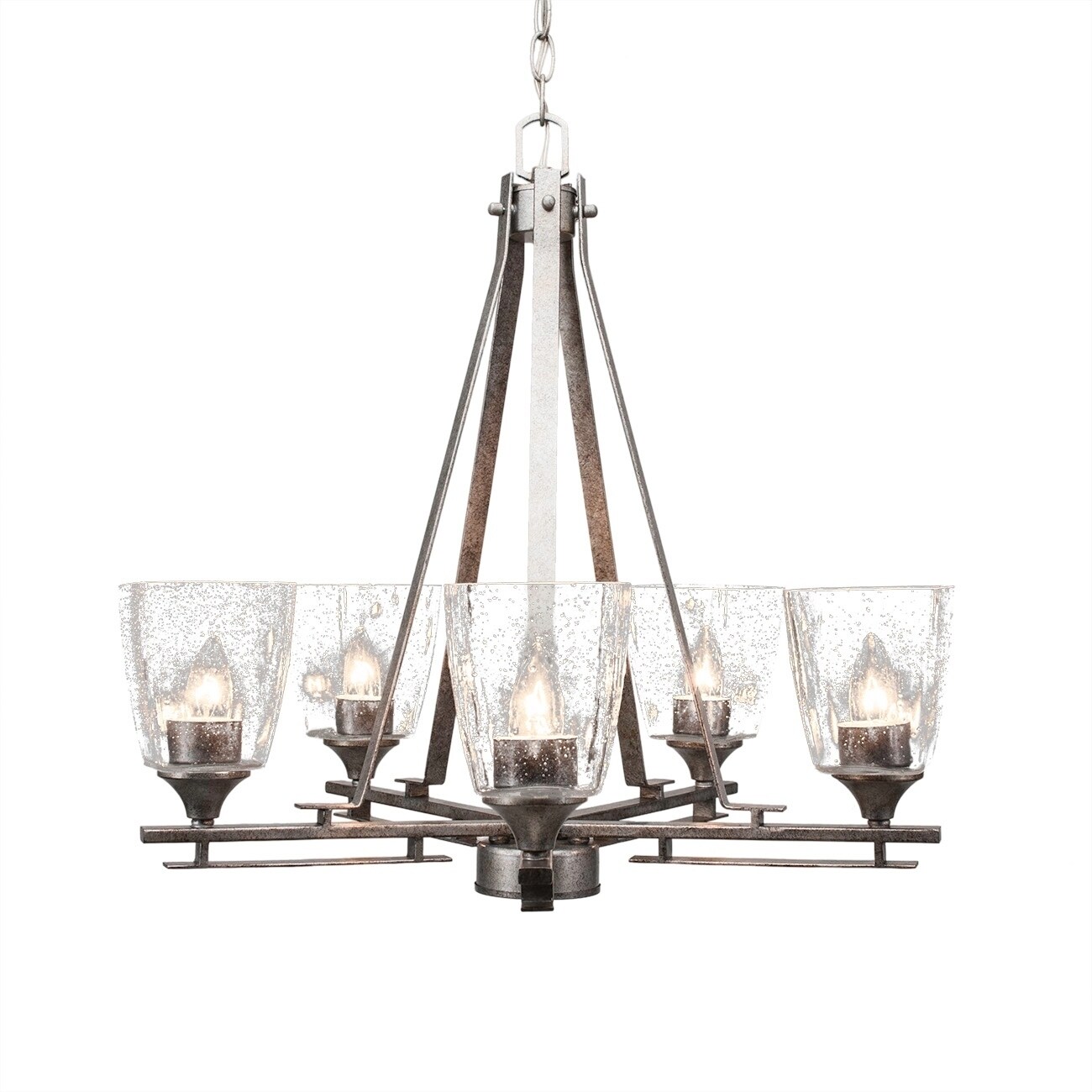 Uptowne 5 Light Chandelier Shown In Dark Granite Silver Finish With 4.5" White Muslin Glass - aged silver - Chandeliers For Bedrooms by Overstock.com