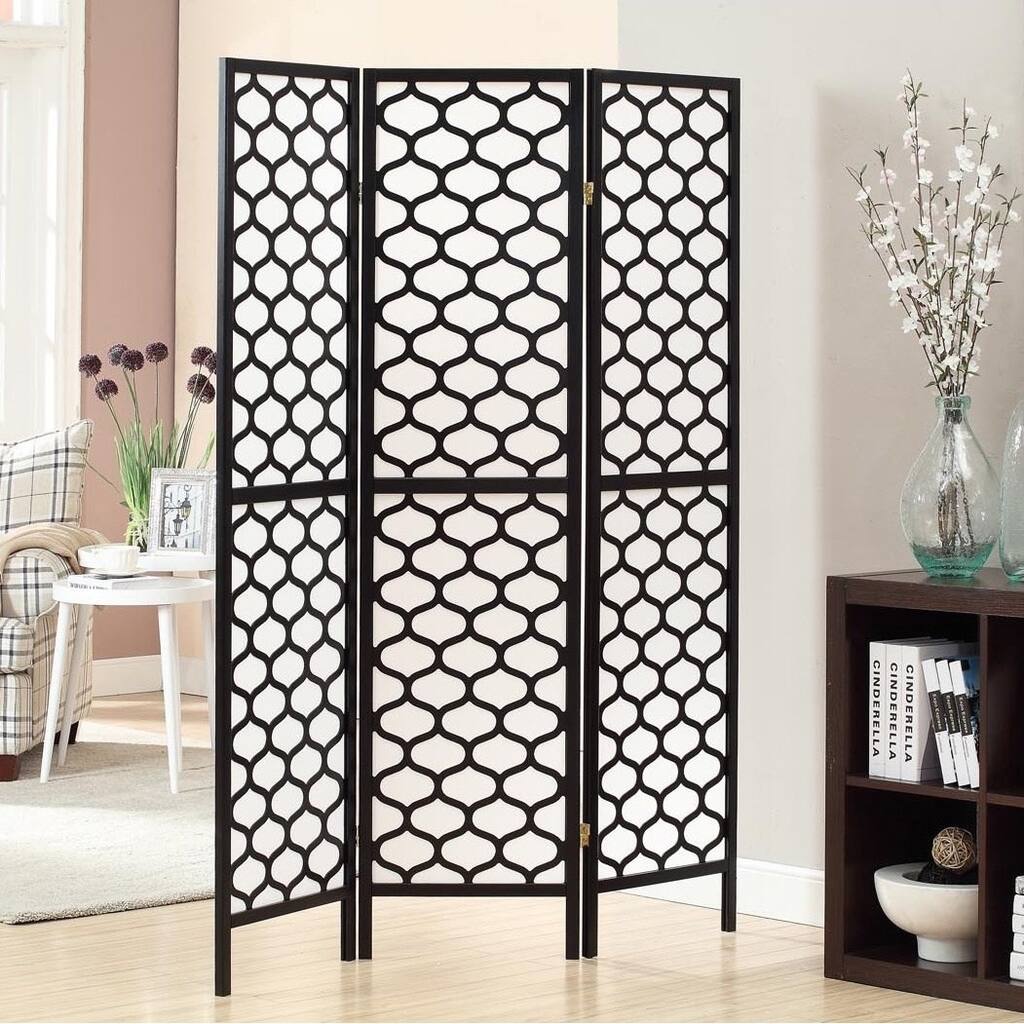 Black Frame 3-panel 'Lantern Design' Folding Screen