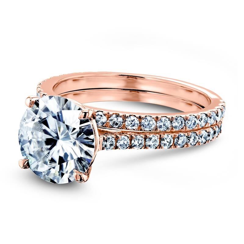 Annello by Kobelli 14k Gold 3-2/5ct TGW Basket Cathedral Round Moissanite and Diamond Bridal Rings Set (DEF/VS, GH/I)
