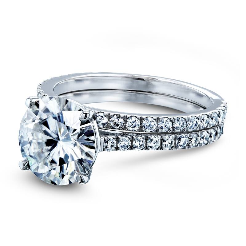 Annello by Kobelli 14k Gold 3-2/5ct TGW Basket Cathedral Round Moissanite and Diamond Bridal Rings Set (DEF/VS, GH/I)