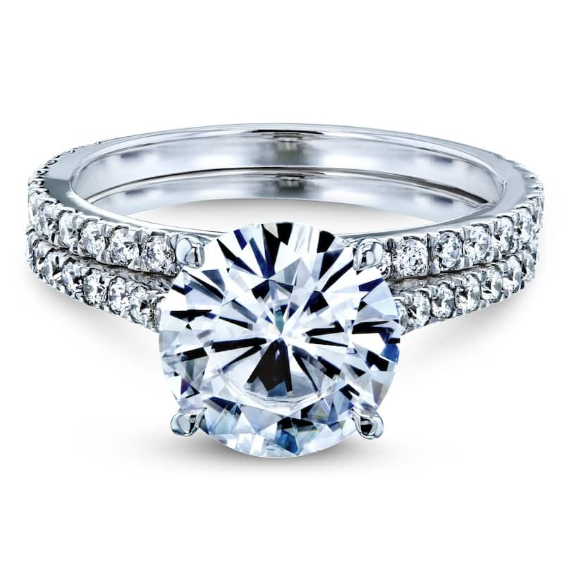 Annello by Kobelli 14k Gold 3-2/5ct TGW Basket Cathedral Round Moissanite and Diamond Bridal Rings Set (GH/VS, GH/I)