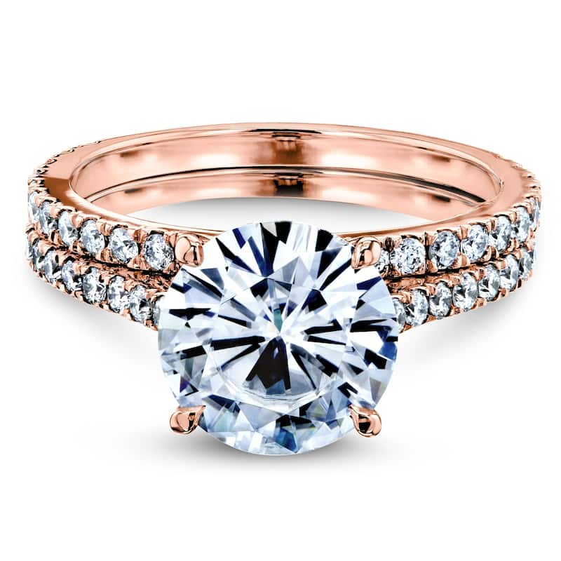 Annello by Kobelli 14k Gold 3-2/5ct TGW Basket Cathedral Round Moissanite and Diamond Bridal Rings Set (GH/VS, GH/I)