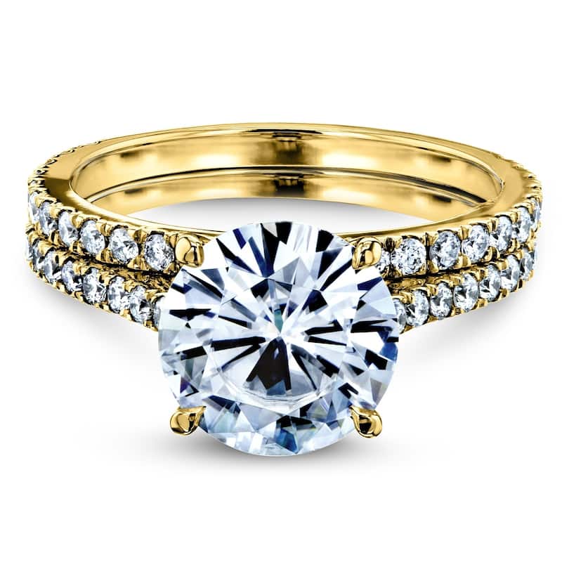 Annello by Kobelli 14k Gold 3-2/5ct TGW Basket Cathedral Round Moissanite and Diamond Bridal Rings Set (GH/VS, GH/I)