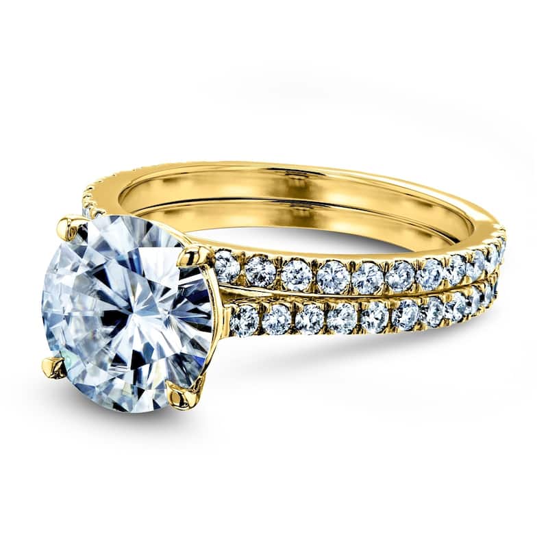 Annello by Kobelli 14k Gold 3-2/5ct TGW Basket Cathedral Round Moissanite and Diamond Bridal Rings Set (GH/VS, GH/I)