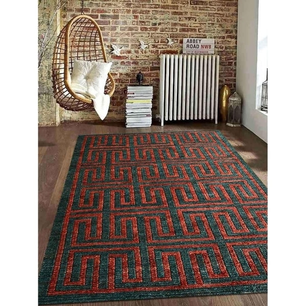 Hand Knotted Sumak Jute Solid Eco Friendly Natural Area Rug Hand Knotted Sumak Jute Solid Eco Friendly Natural Area Rug Dark Green Rust