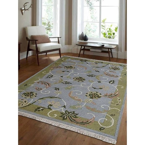 Hand Knotted Sumak Wool Area Rug Floral Light Blue Green 4 X 6 Overstock 23247949