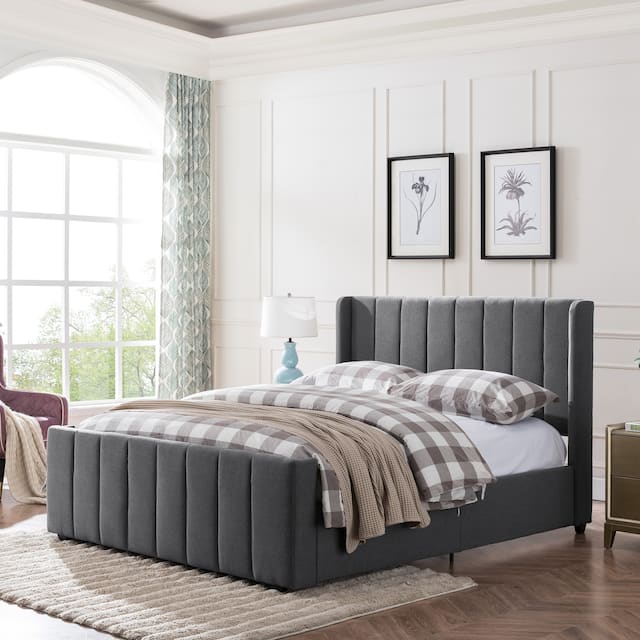 Traditional FullyUpholstered QueenSize Bed Frame by Christopher Knight Home