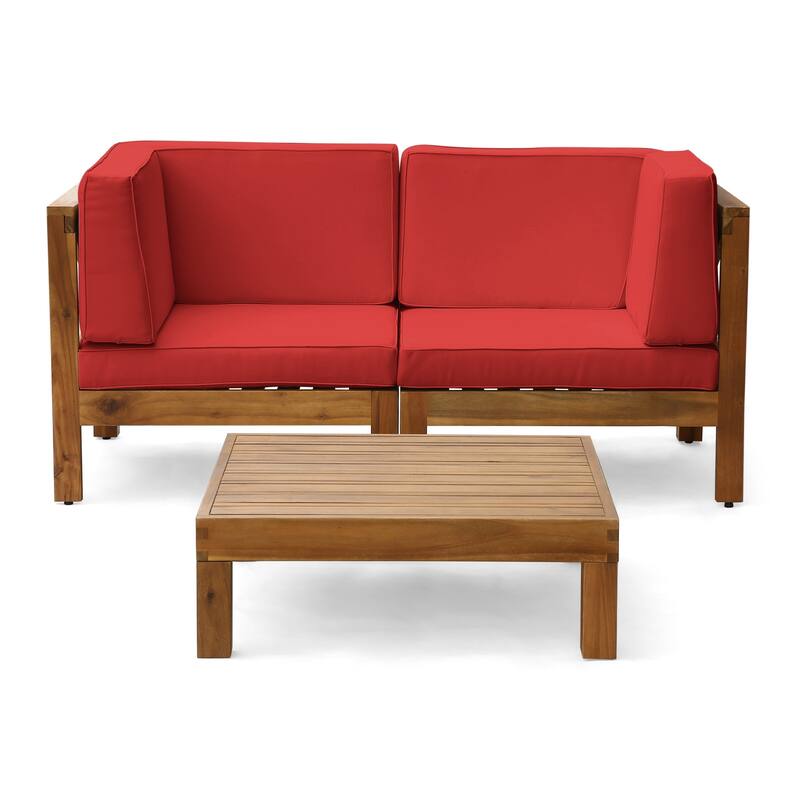 Oana Outdoor 2-Seater Acacia Wood Sectional Loveseat and Coffee Table Set with Cushions by Christopher Knight Home