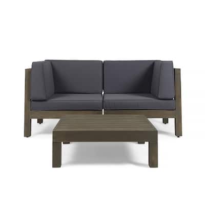Oana Outdoor 2-Seater Acacia Wood Sectional Loveseat and Coffee Table Set with Cushions by Christopher Knight Home