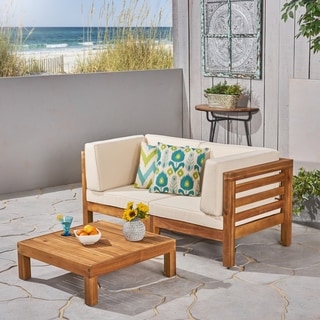 Oana Outdoor 2-Seater Acacia Wood Sectional Loveseat Set by Christopher Knight Home