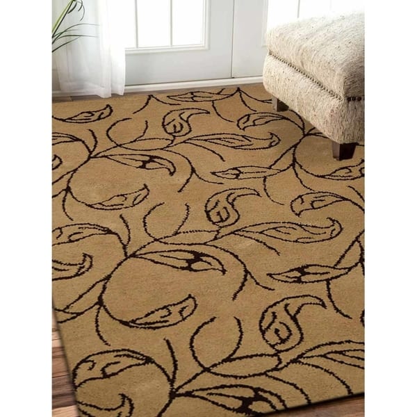 Hand Tufted Wool Area Rug Floral Beige Brown Overstock 23313374