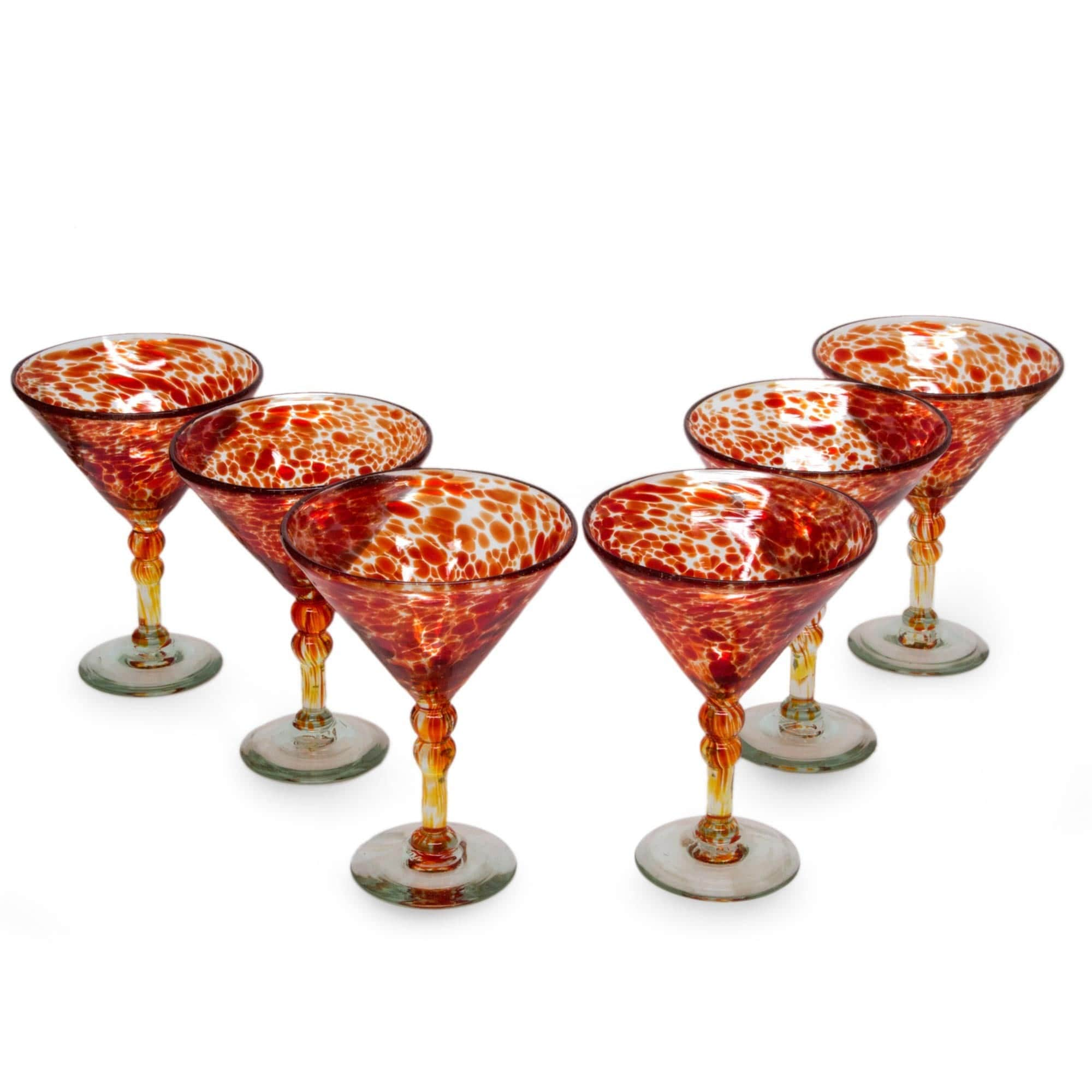 Handmade Set of 6 Crimson Swirl Memoirs Martini Glasses (Mexico