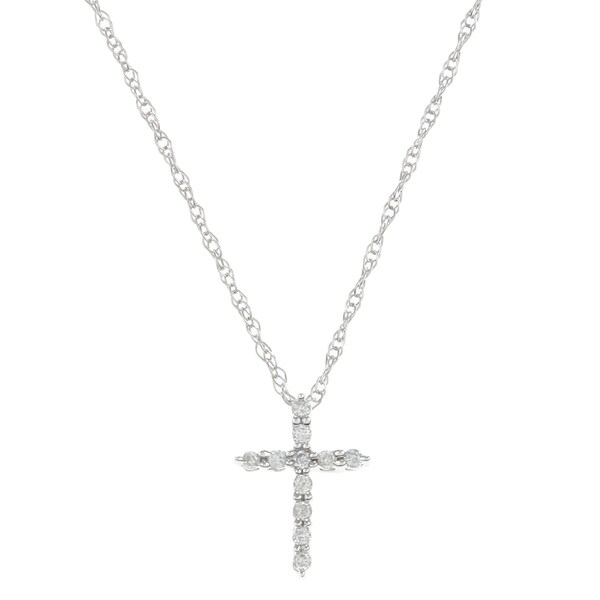 Shop 14k White Gold 1/10ct TDW Diamond Cross Necklace (G, I2) - Free ...