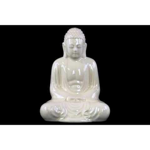 Ceramic Meditating Buddha Figurine With Rounded Ushnisha, White