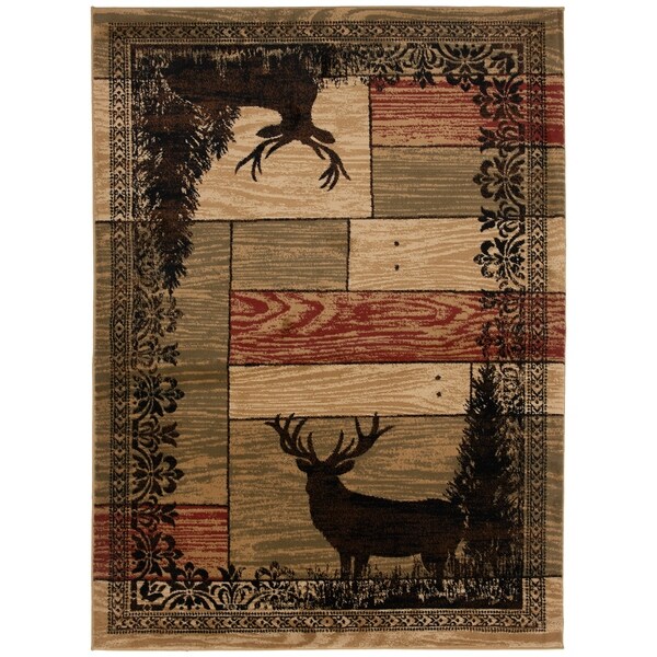 Mayberry Rugs Woodgrain Elk Multi Lodge Area Rug