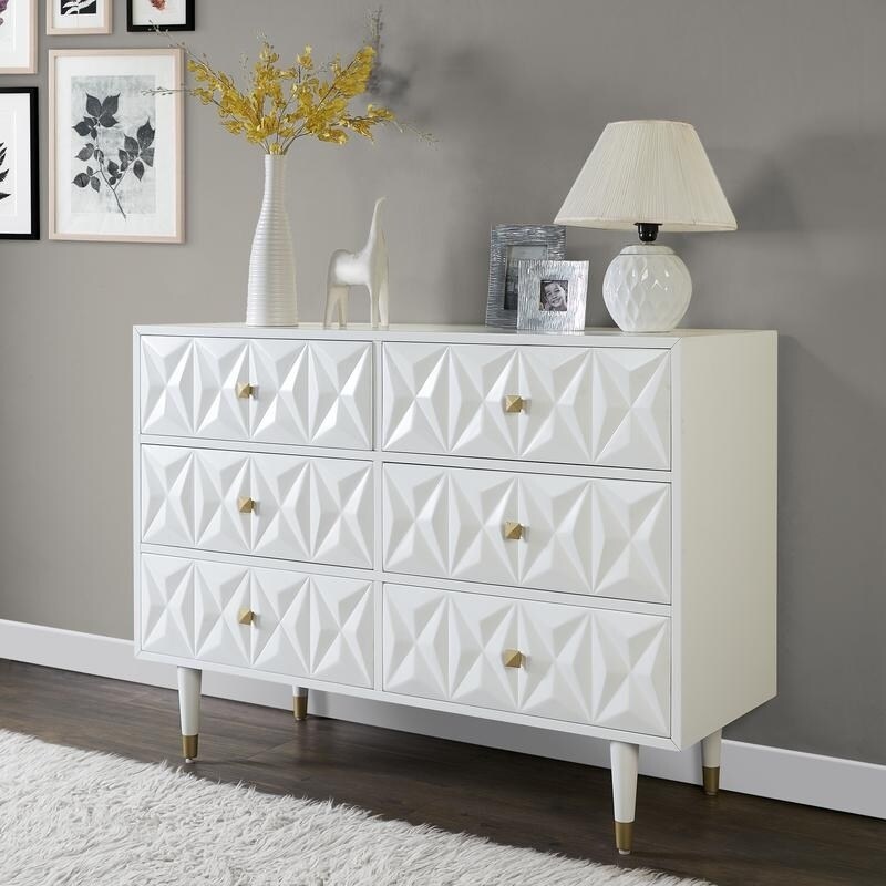 Shop Bea Six Drawer Geo Texture Dresser White Overstock 23385303