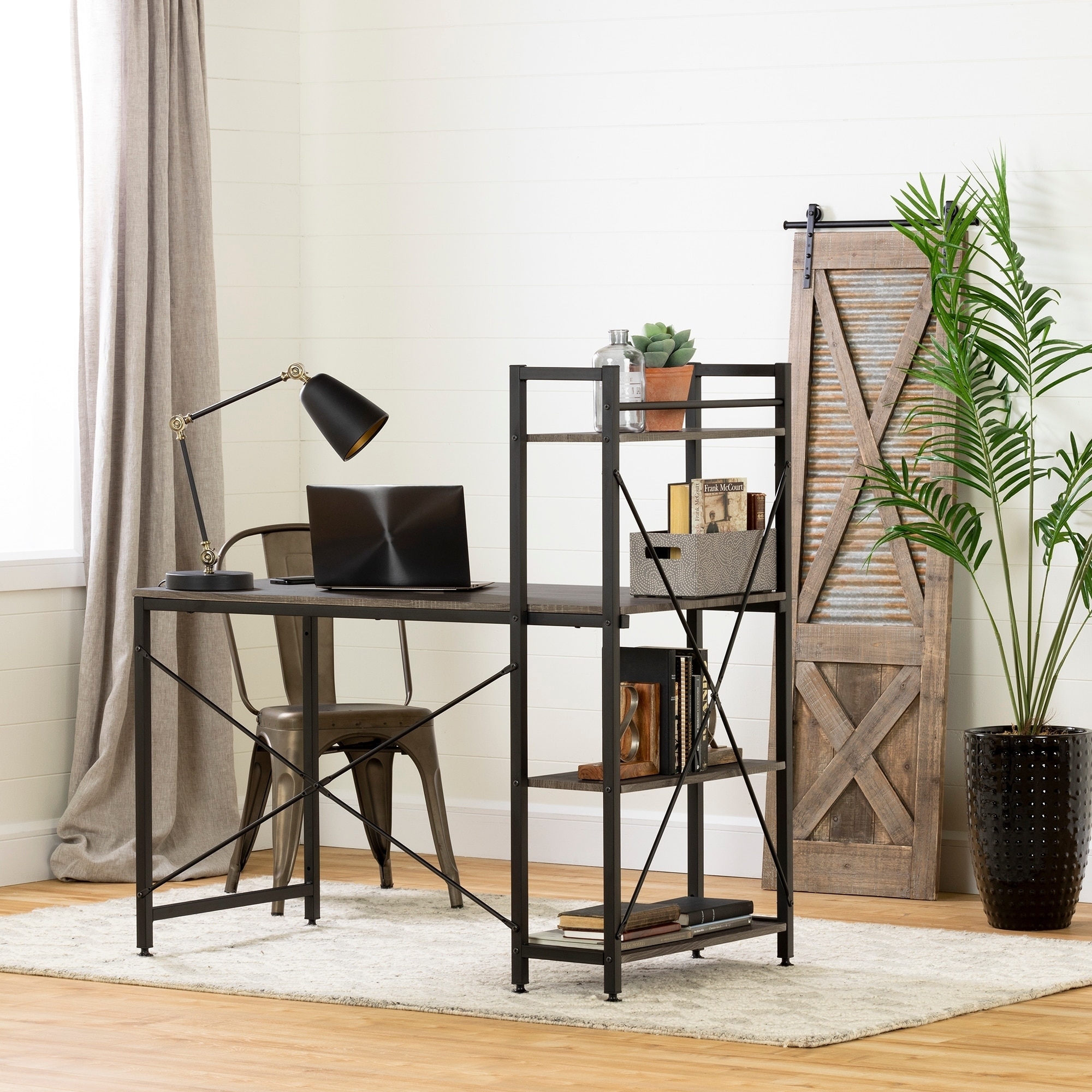 Shop South Shore Evane Industrial Desk With Bookcase Overstock