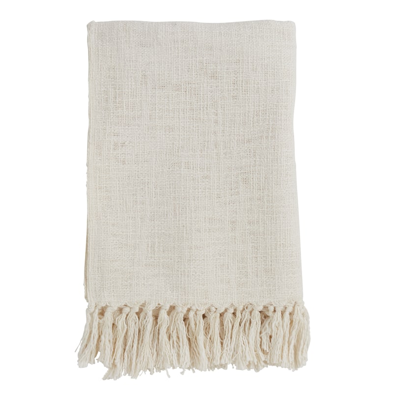 Solid Tasseled Cotton Throw - Ivory