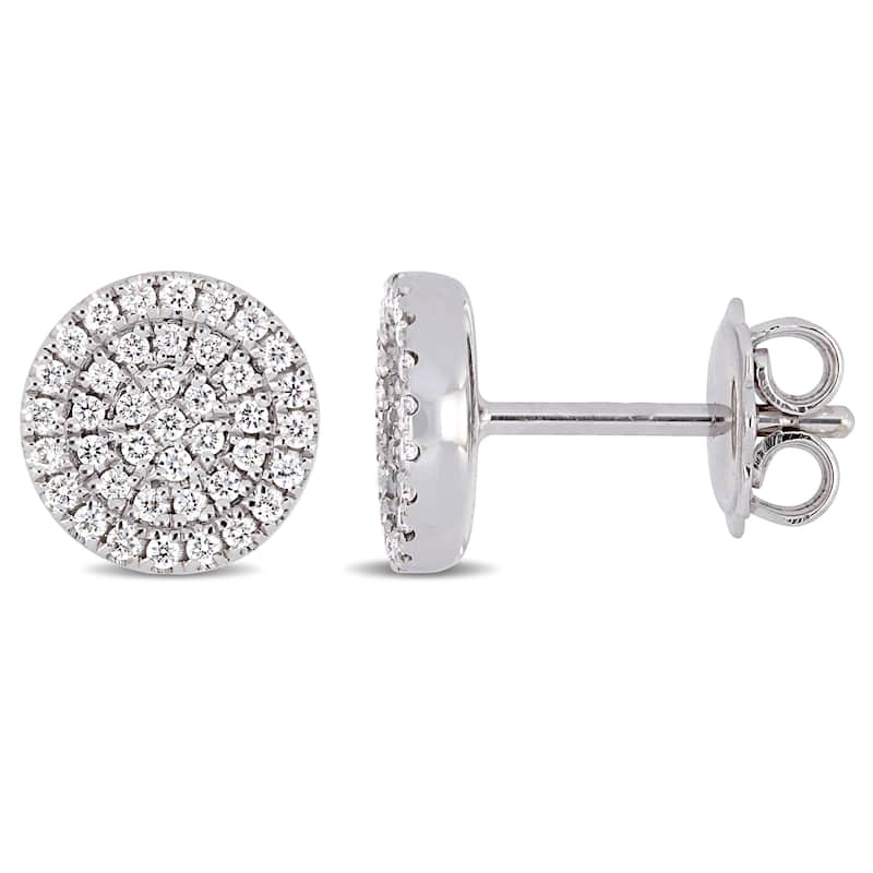 Miadora 14k White Gold 1/3ct TDW Diamond Double Halo Stud Earrings