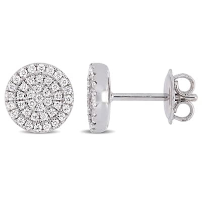 Miadora 14k White Gold 1/3ct TDW Diamond Double Halo Stud Earrings