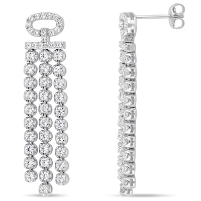 Miadora Sterling Silver Created White Sapphire Tassel Dangle Earrings