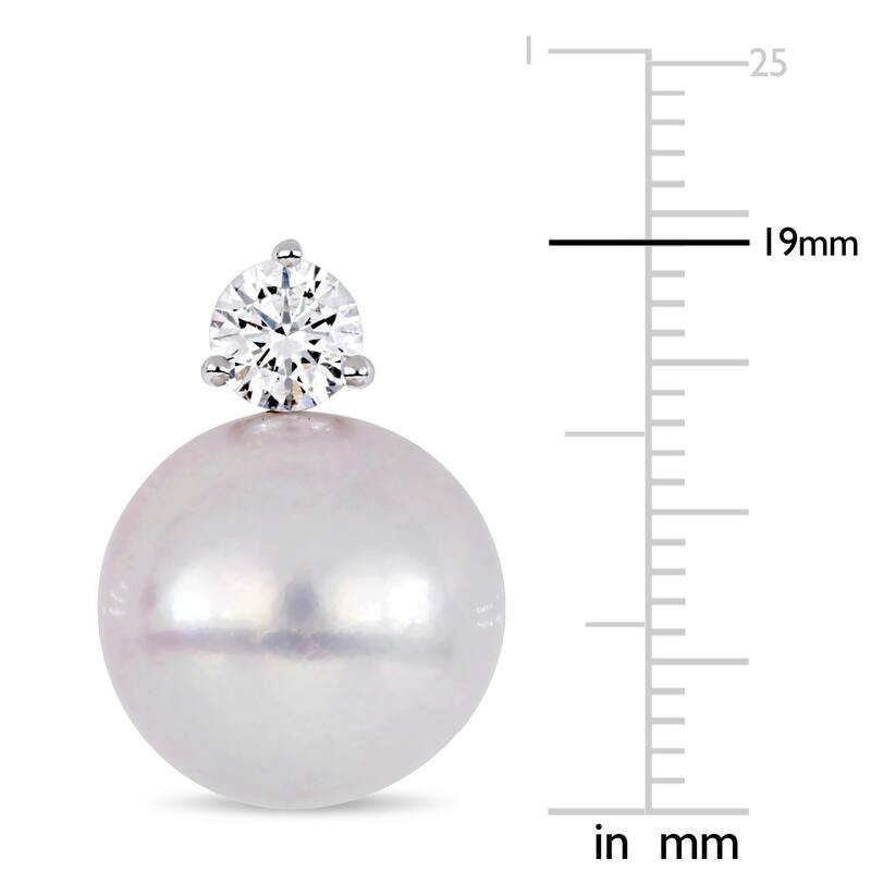 Miadora 18k White Gold Cultured Freshwater Pearl 1ct TDW Diamond Clipback Earrings (13-14mm)