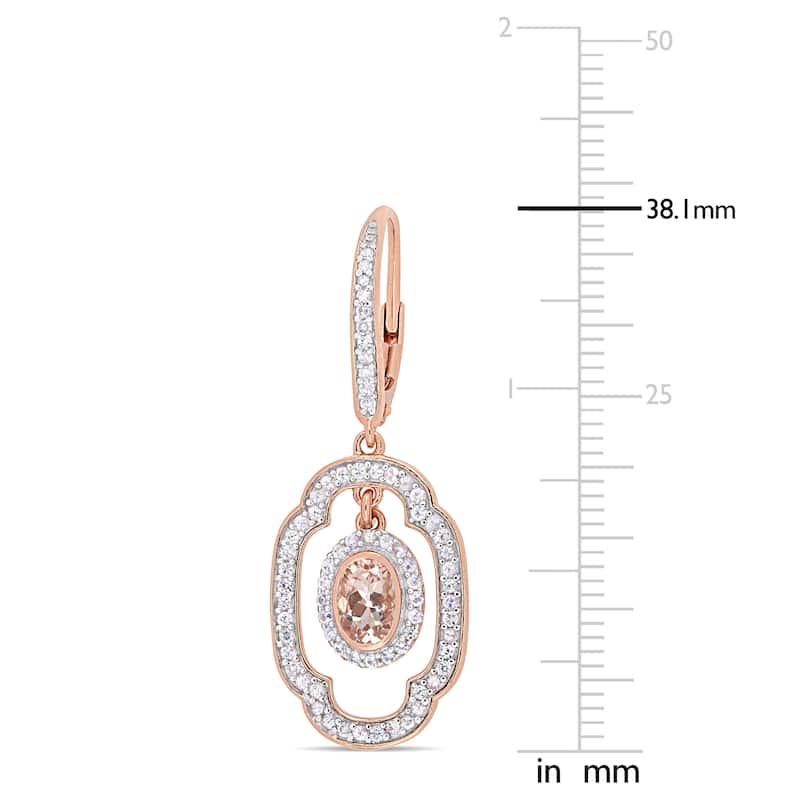 Miadora Rose Plated Sterling Silver Morganite White Sapphire 1/10ct TDW Diamond Earrings